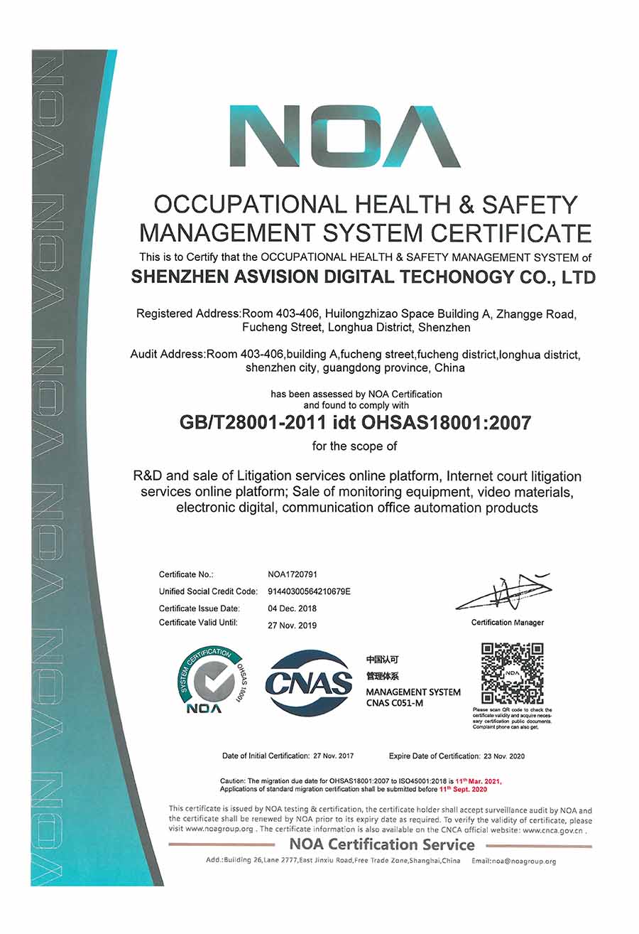 体系：职业健康安全证书OSHAS18001英文